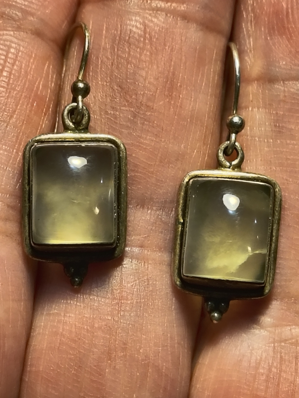 Sterling Silver Rectangle Jade Drop Earrings Signed 925